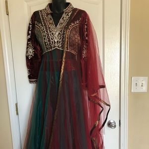 Indian Wedding Outfit / Green & Red choli